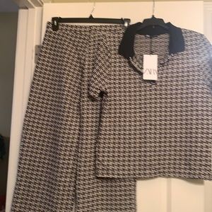 Zara black and cream print pants and top set.